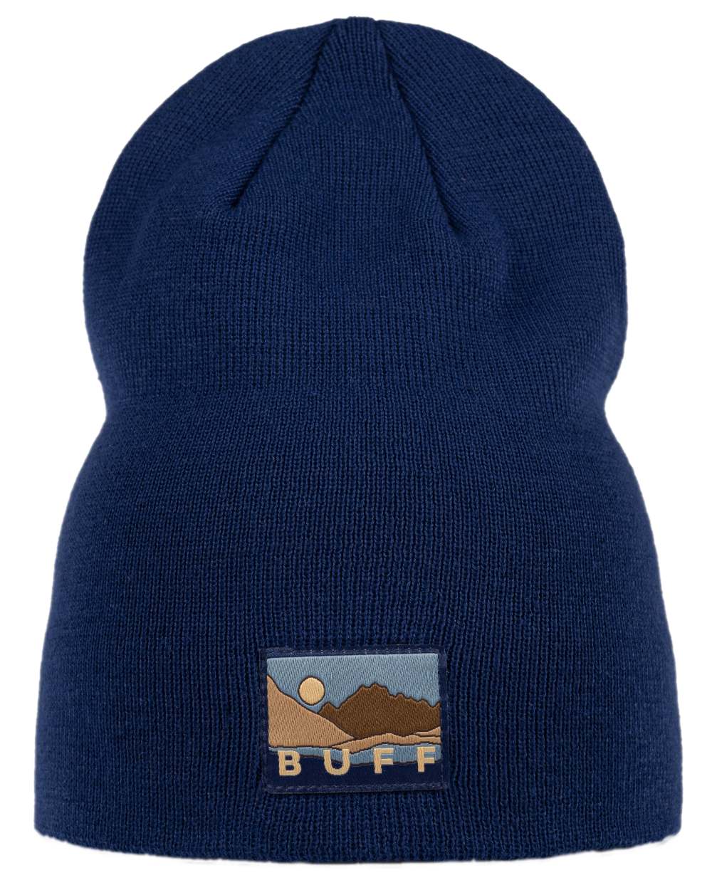 Midnight Coloured Buff Lilon Knitted Long Beanie on white background