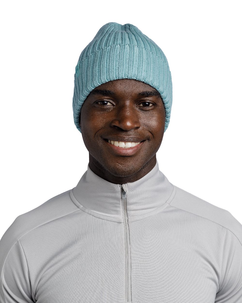 Pool Coloured Buff Knitted Norval Beanie on white background