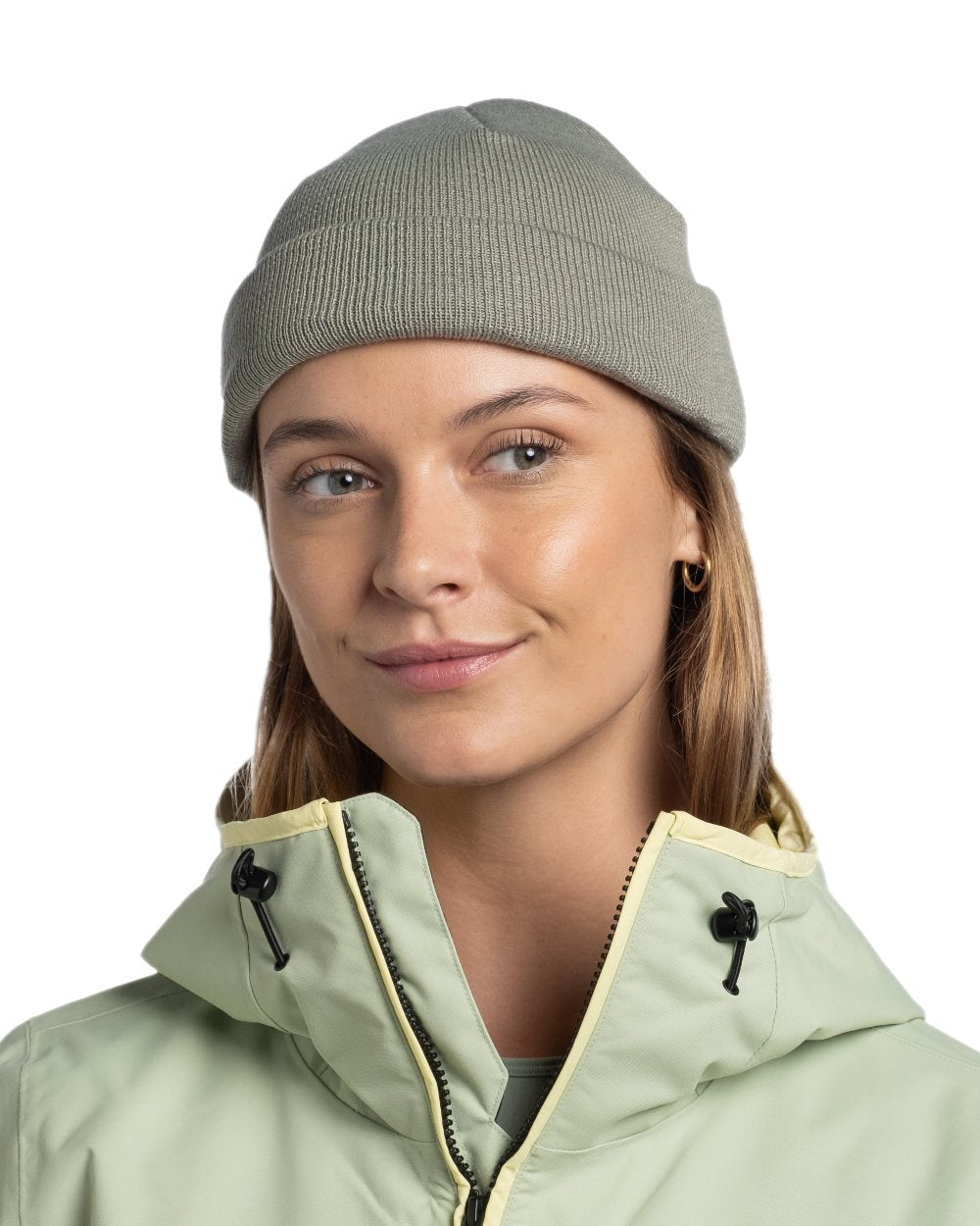 Opaline Coloured Buff Lilon Fisherman Knitted Beanie on white background