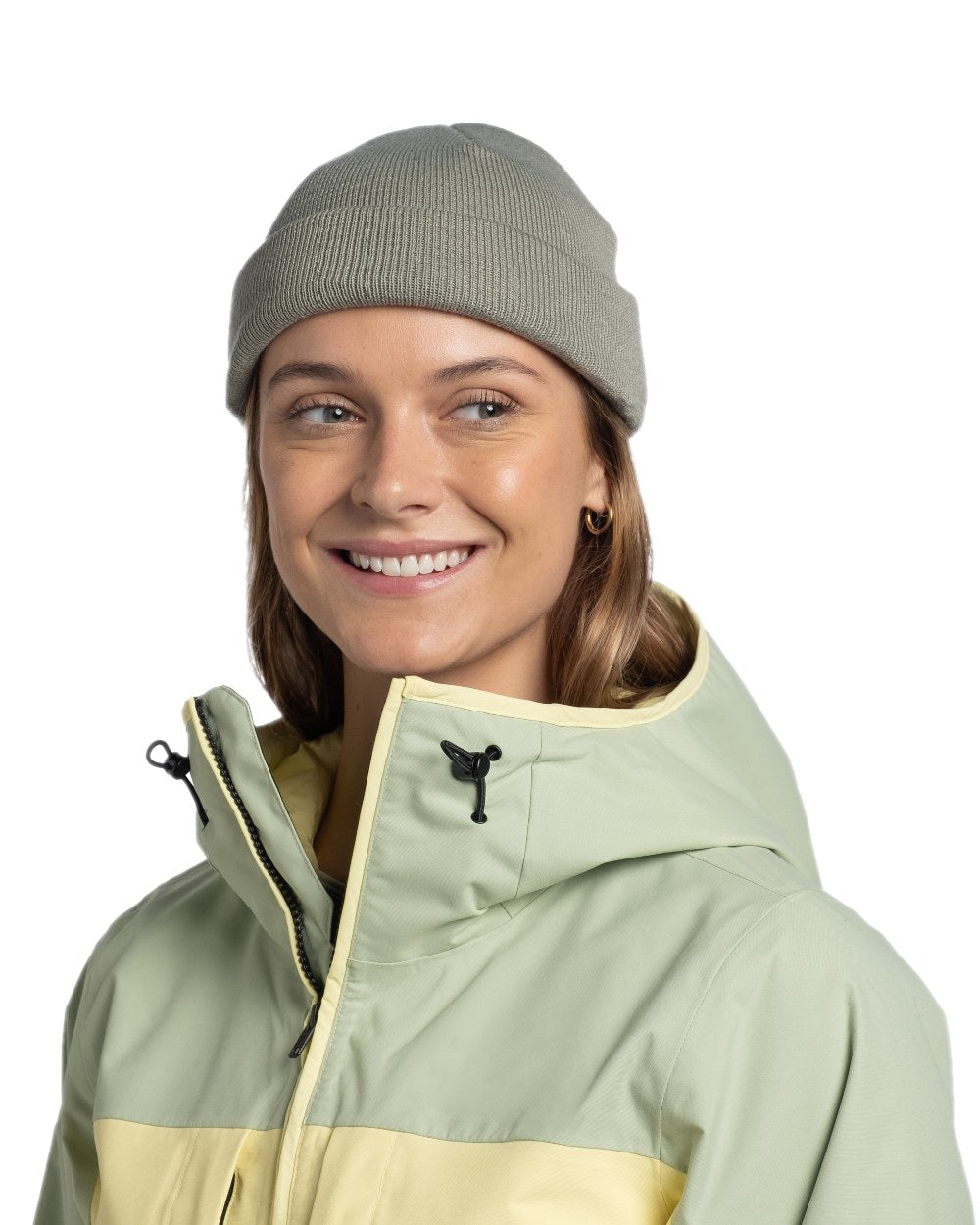 Opaline Coloured Buff Lilon Fisherman Knitted Beanie on white background
