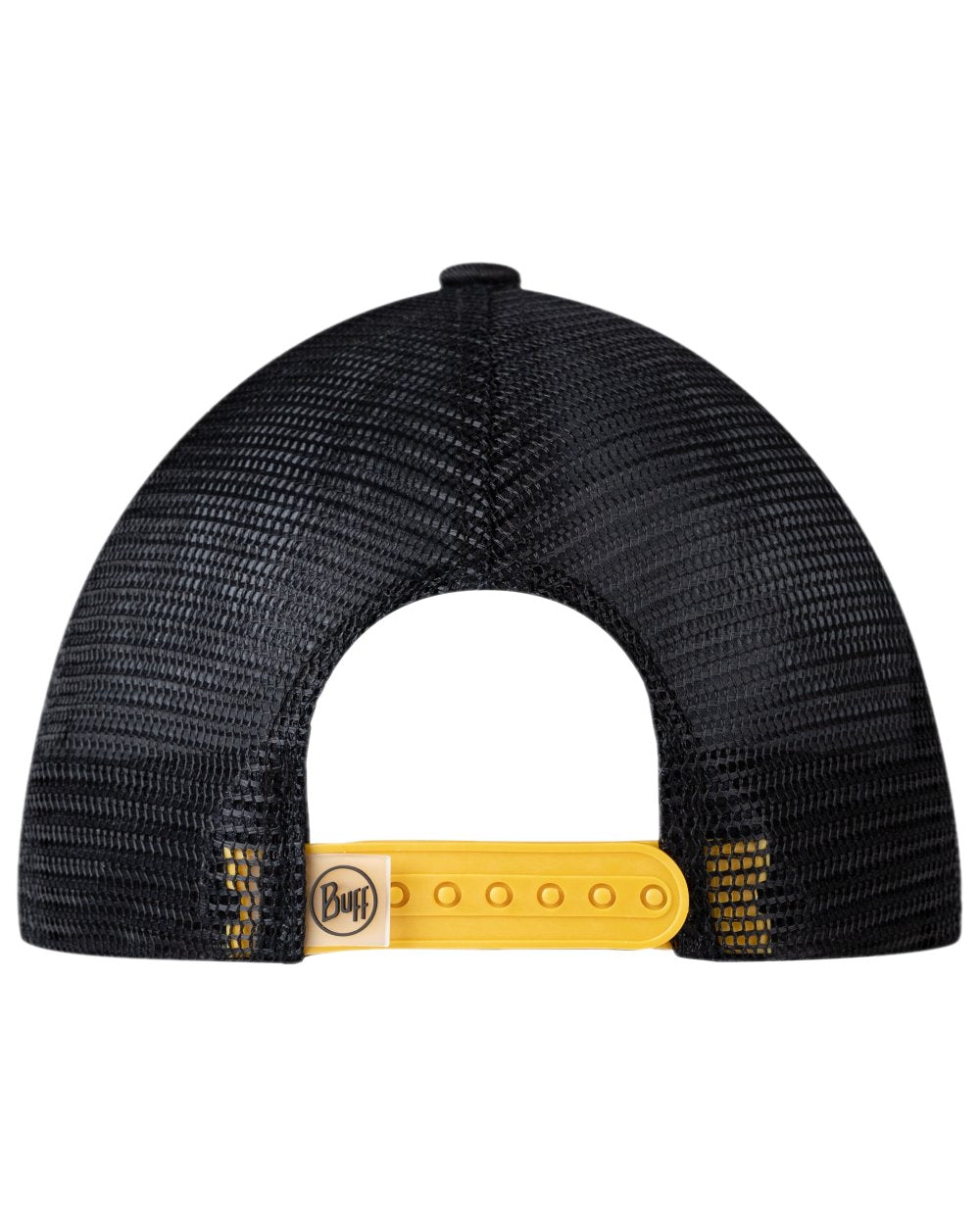 Black Coloured Buff Logo Trucker Cap on white background