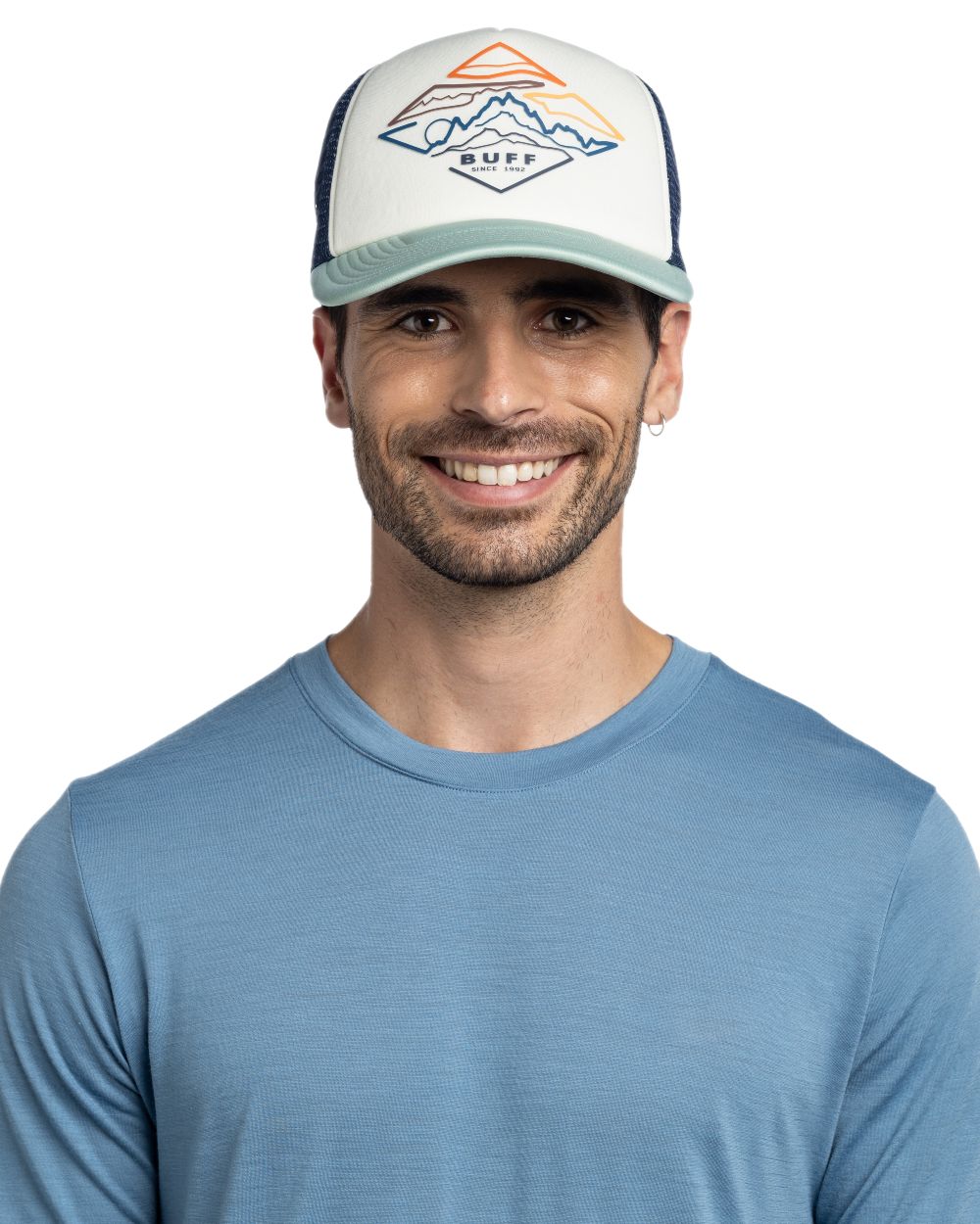 Flint Coloured Buff Luster Trucker Cap on white background