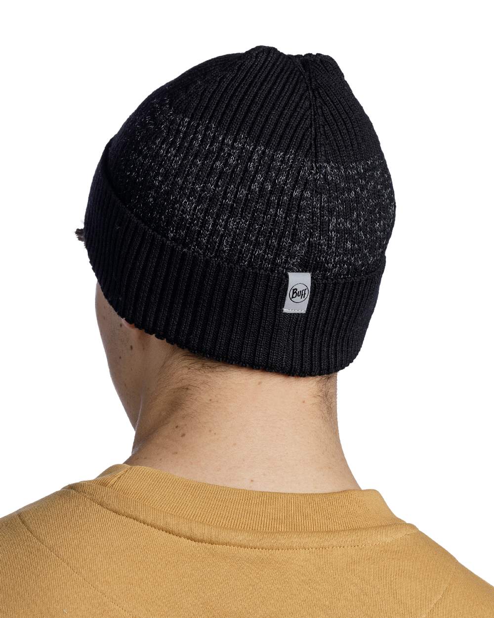 Black Coloured Buff Merino Active Beanie on white background