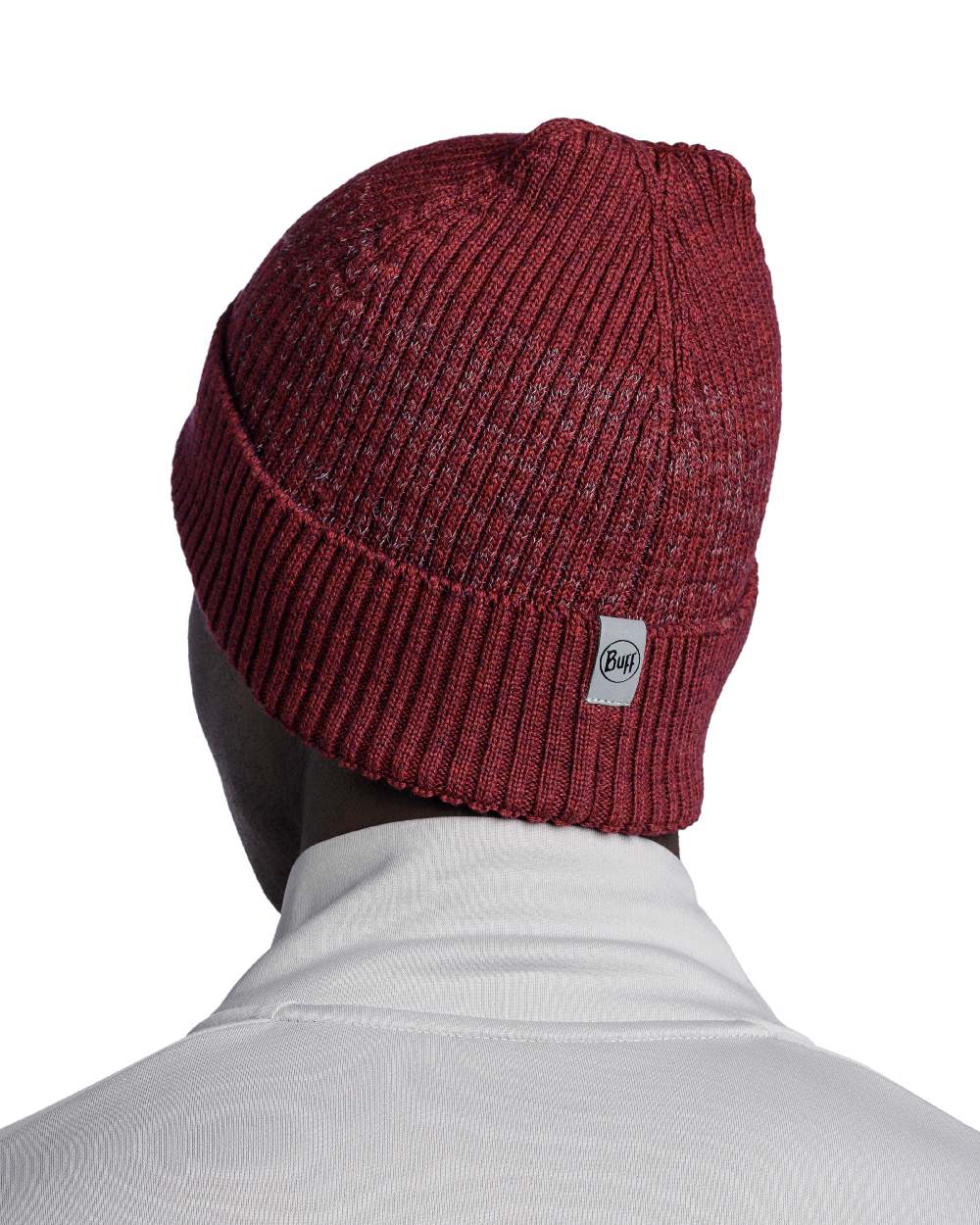 Garnet Coloured Buff Merino Active Beanie on white background
