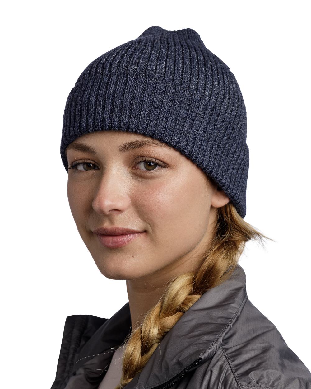 Night Blue Coloured Buff Merino Active Beanie on white background