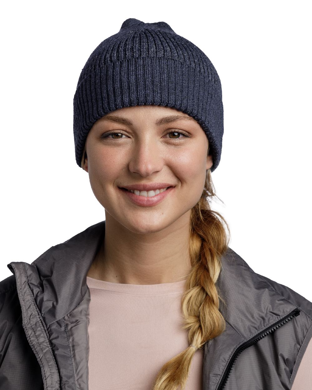 Night Blue Coloured Buff Merino Active Beanie on white background