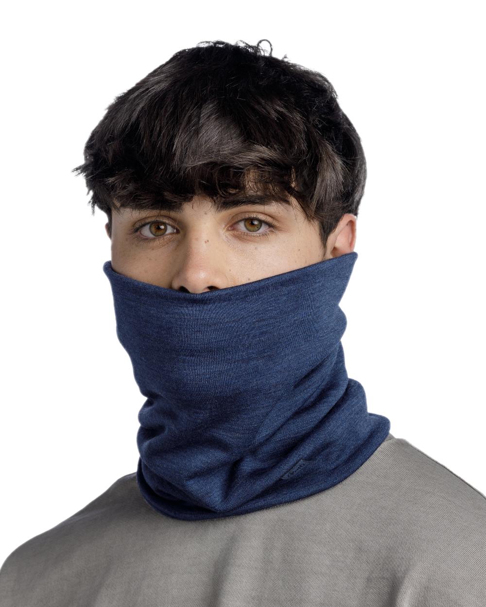 Night Blue Coloured Buff Merino Heavyweight Neck Warmer on white background