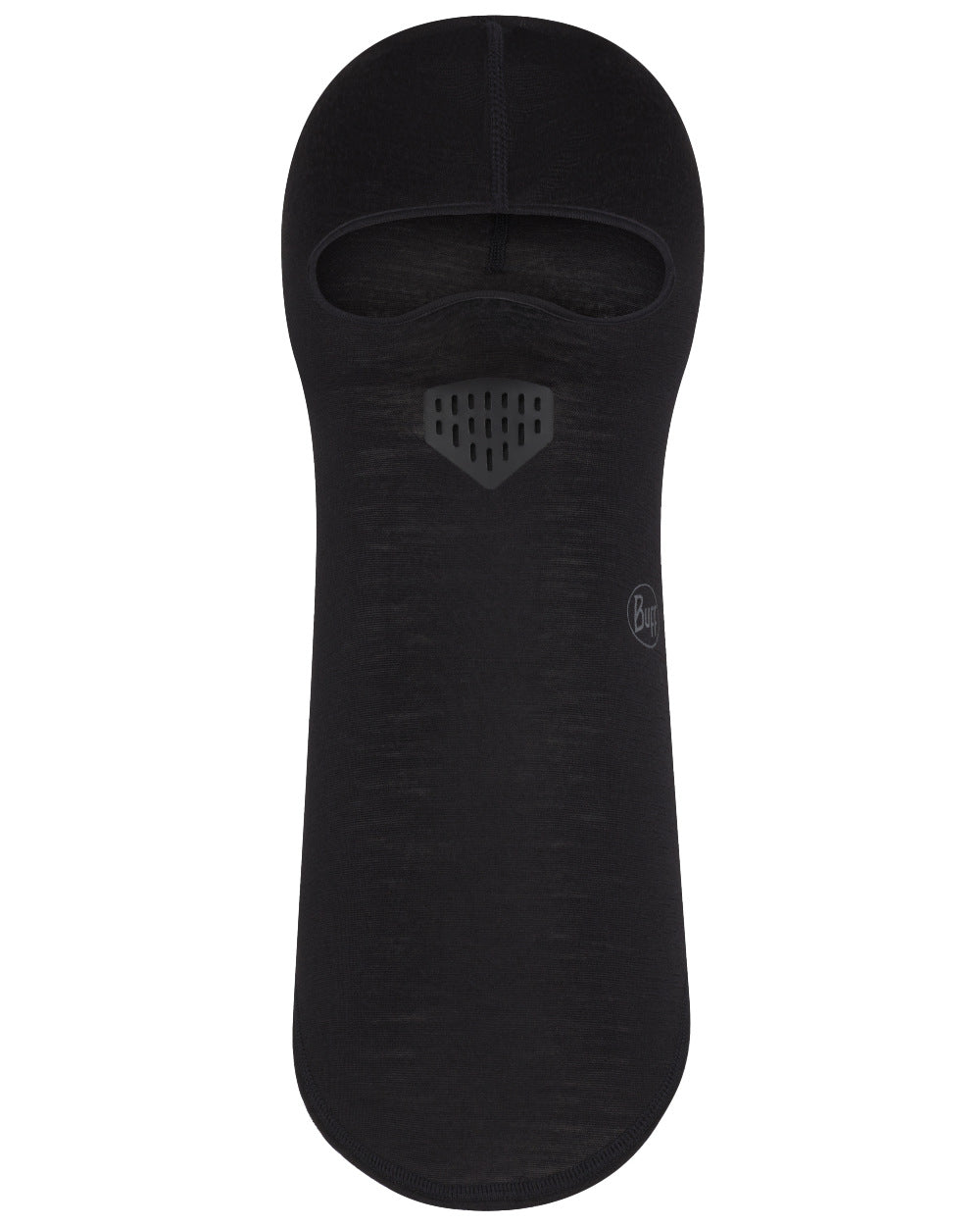 Black Coloured Buff Merino Lightweight Balaclava on white background