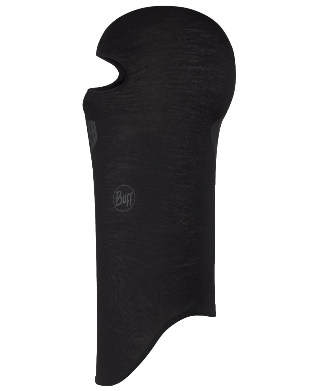 Black Coloured Buff Merino Lightweight Balaclava on white background