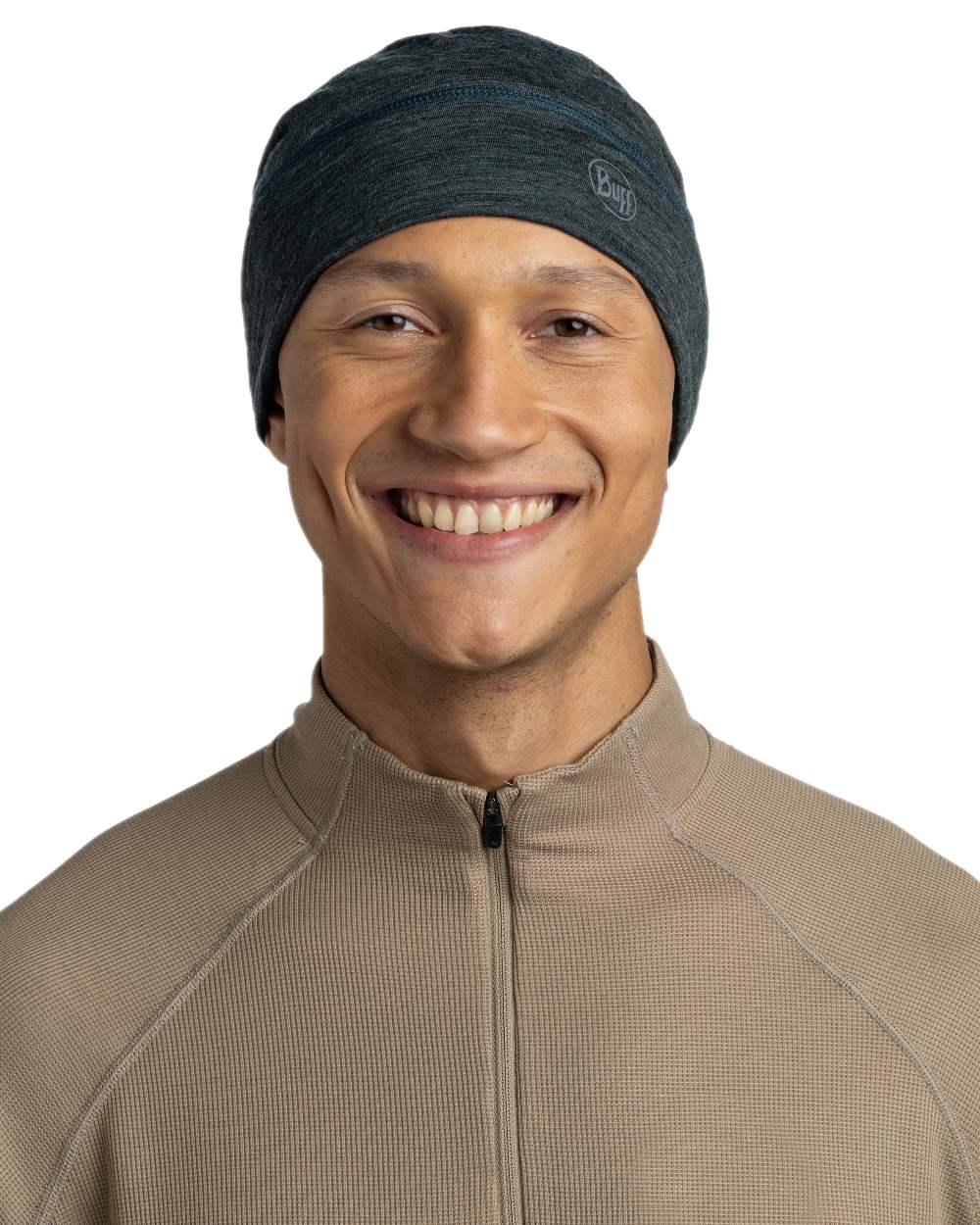 Forest Coloured Buff Merino Lightweight Beanie on white background