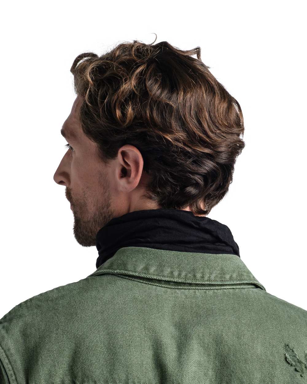 Black Coloured Buff Merino Lightweight Neck Warmer on white background