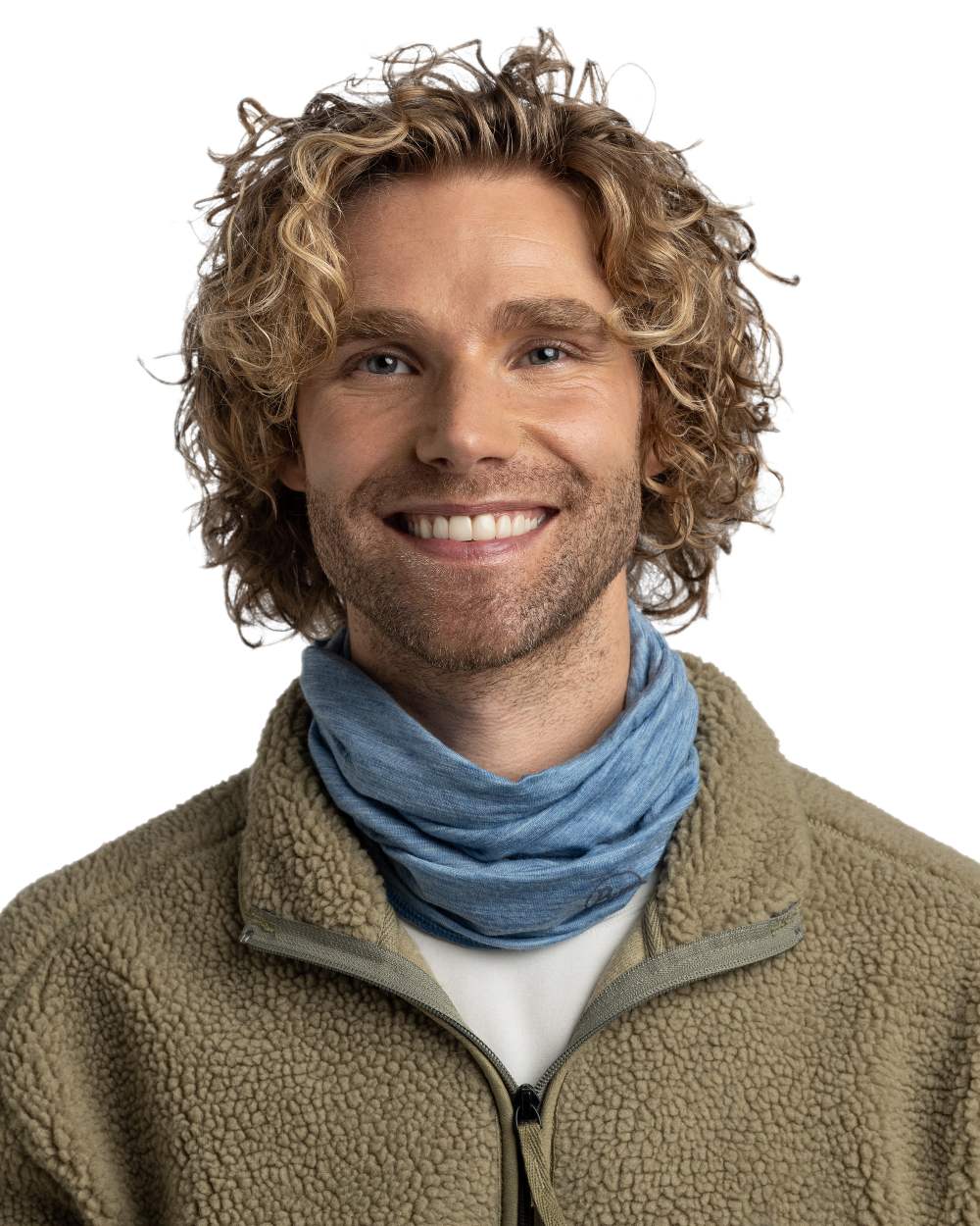 Lake Blue Coloured Buff Merino Lightweight Neck Warmer on white background