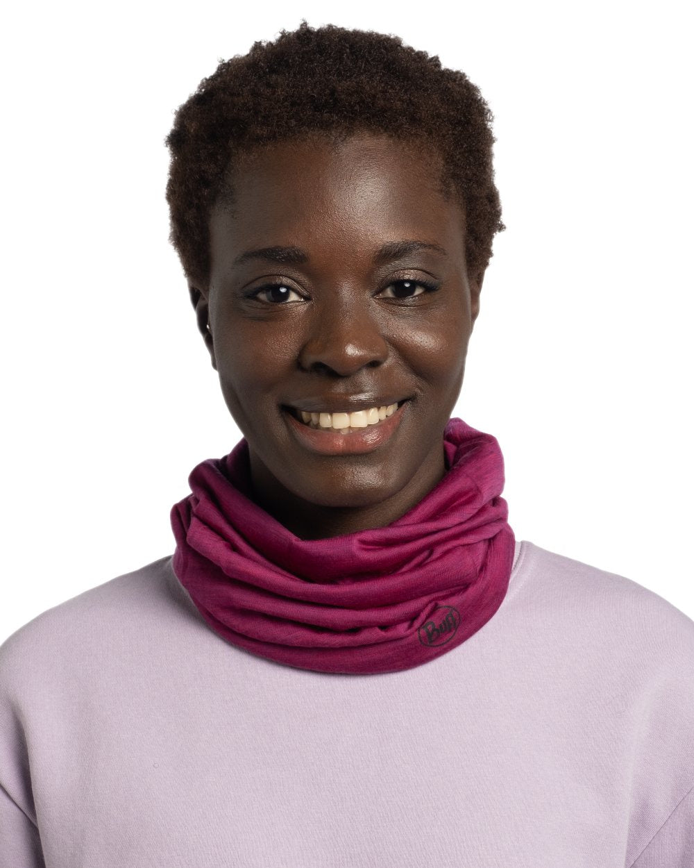 Magenta Coloured Buff Merino Lightweight Neck Warmer on white background