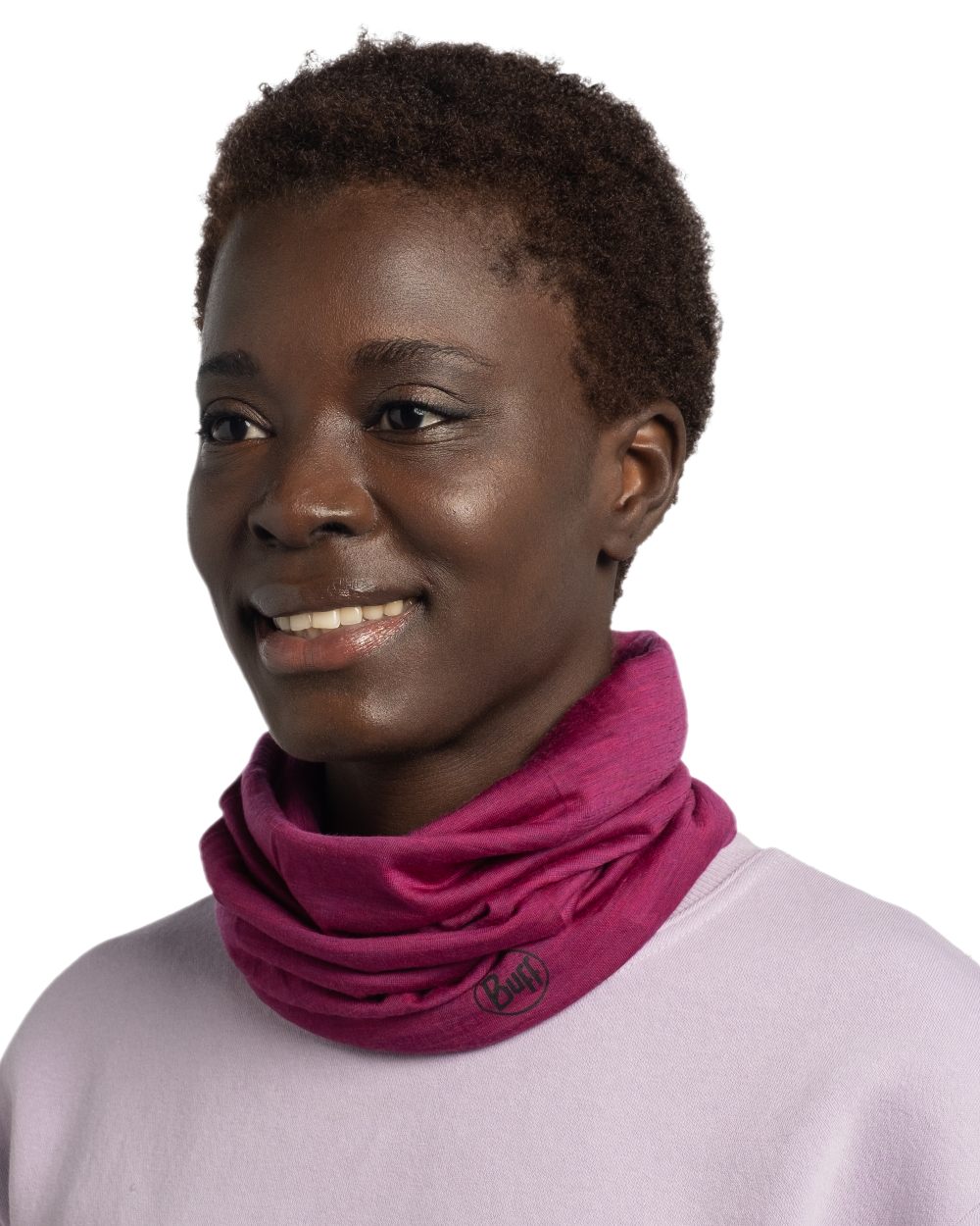 Magenta Coloured Buff Merino Lightweight Neck Warmer on white background