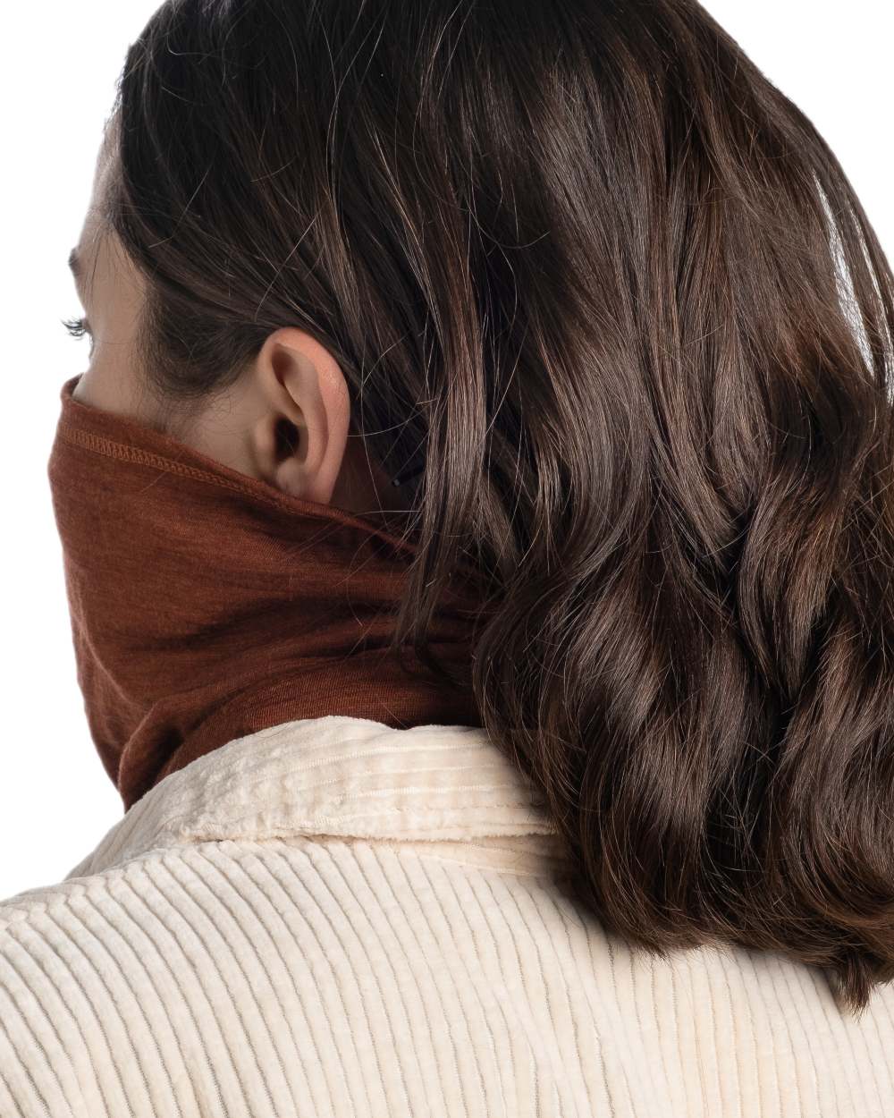 Sienna Coloured Buff Merino Lightweight Neck Warmer on white background