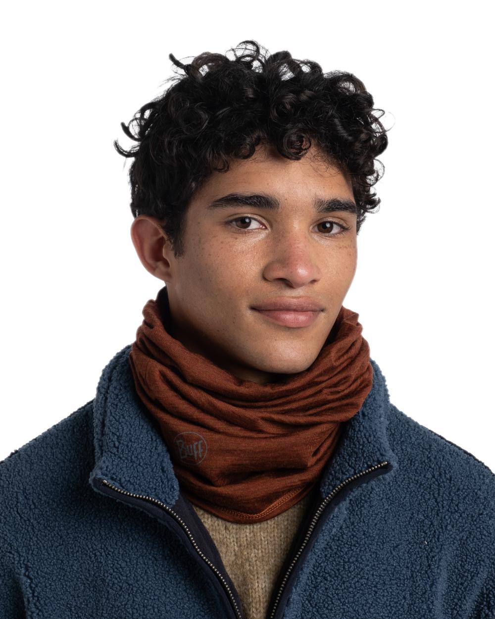 Sienna Coloured Buff Merino Lightweight Neck Warmer on white background