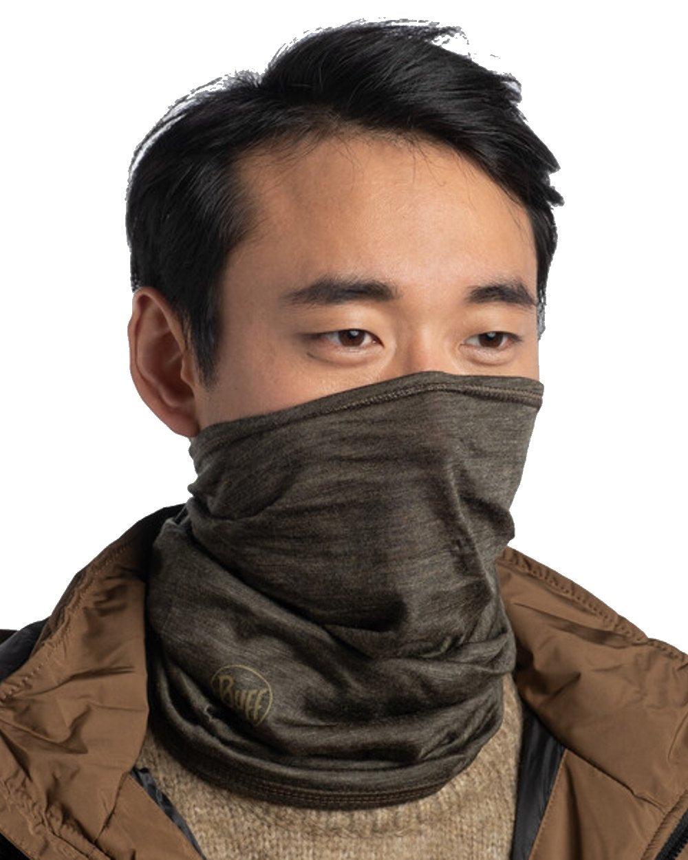 Bark Coloured Buff Merino Midweight Neckwear on white background