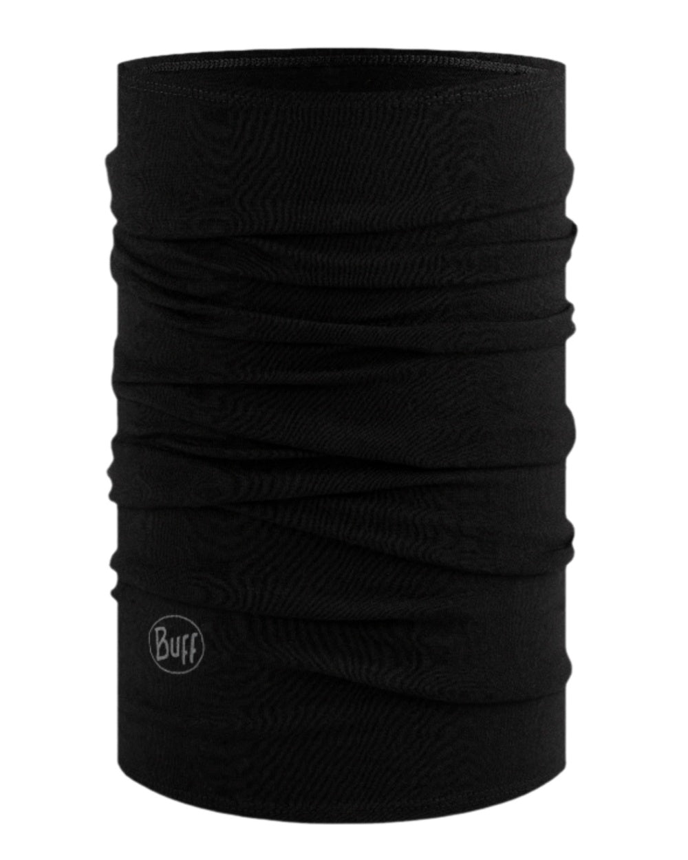 Black Coloured Buff Merino Midweight Neckwear on white background