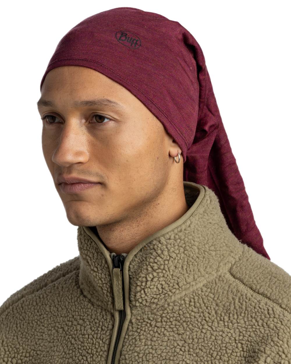 Tibetan Red Coloured Buff Merino Midweight Neckwear on white background