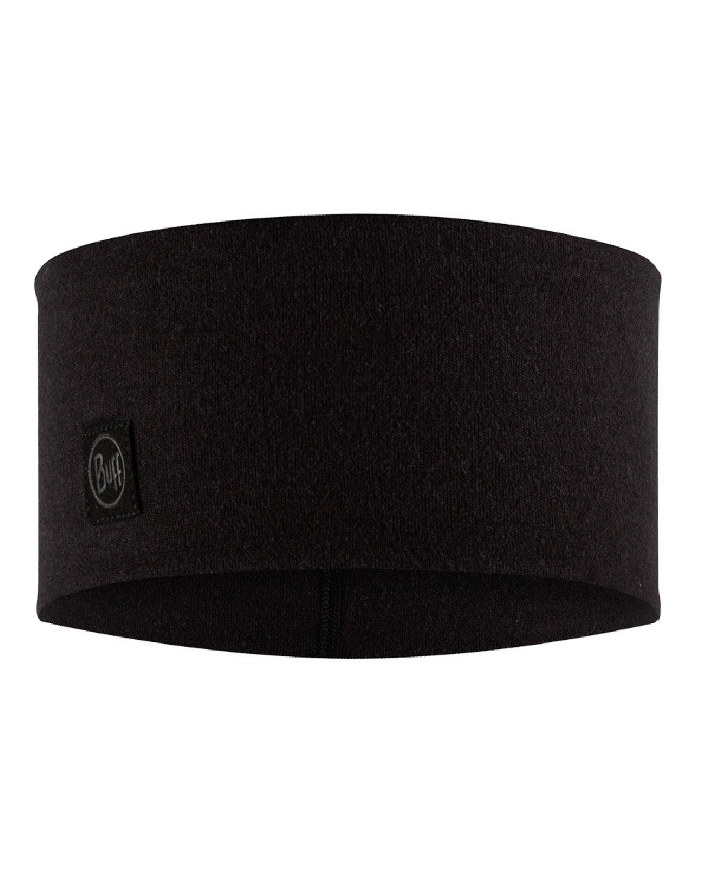 Black Coloured Buff Merino Wide Headband on white background