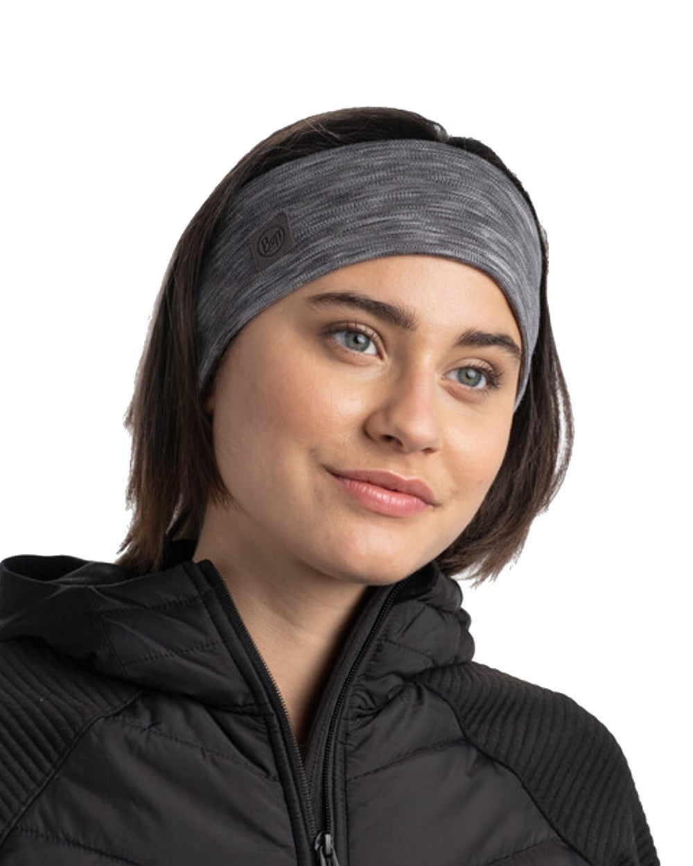 Fog Grey Coloured Buff Merino Wide Headband on white background