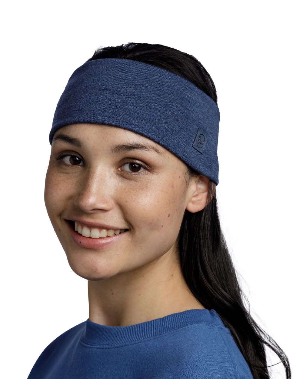 Night Blue Coloured Buff Merino Wide Headband on white background