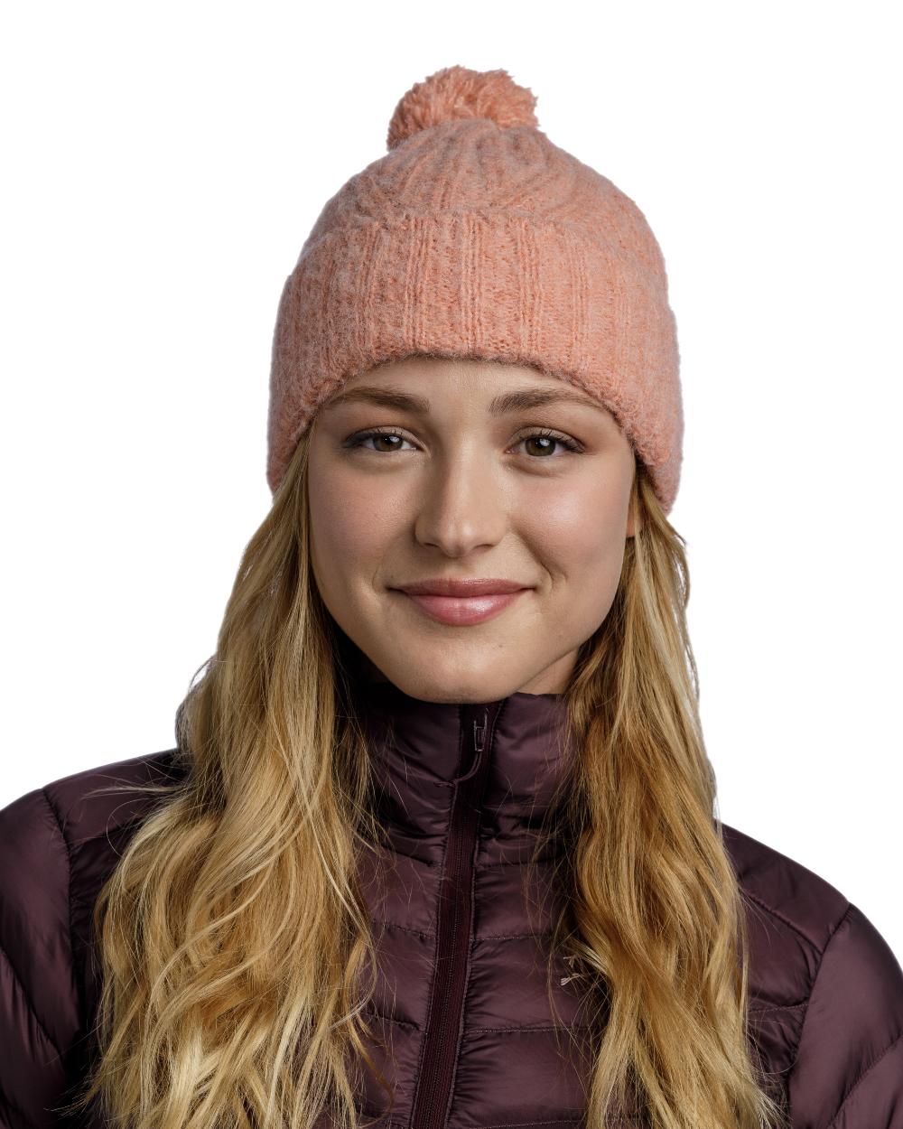 Crimson Red Coloured Buff Nerla Knitted Beanie on white background