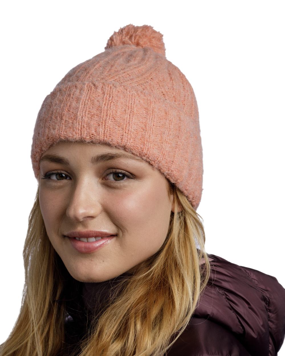 Crimson Red Coloured Buff Nerla Knitted Beanie on white background