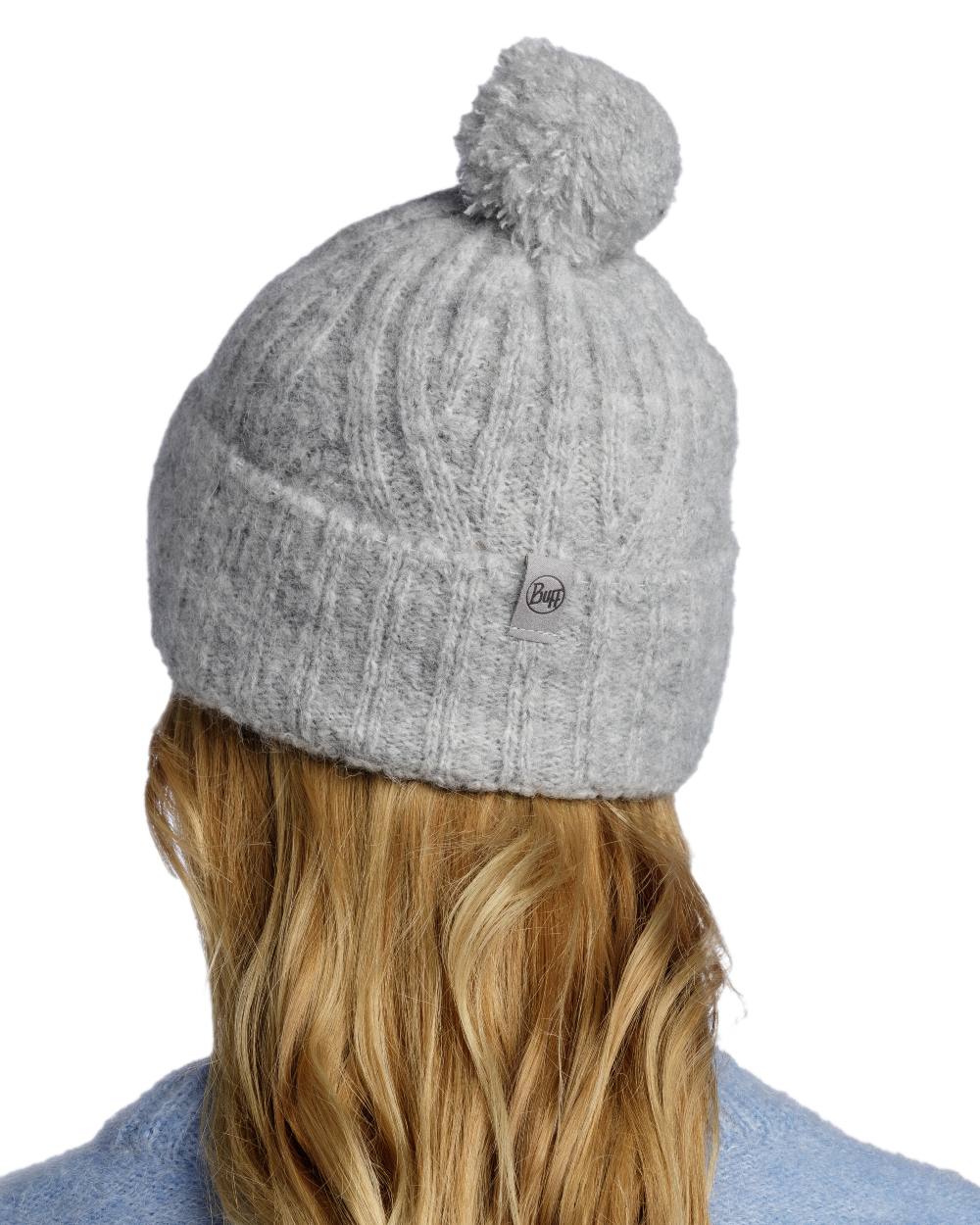 Grey Coloured Buff Nerla Knitted Beanie on white background