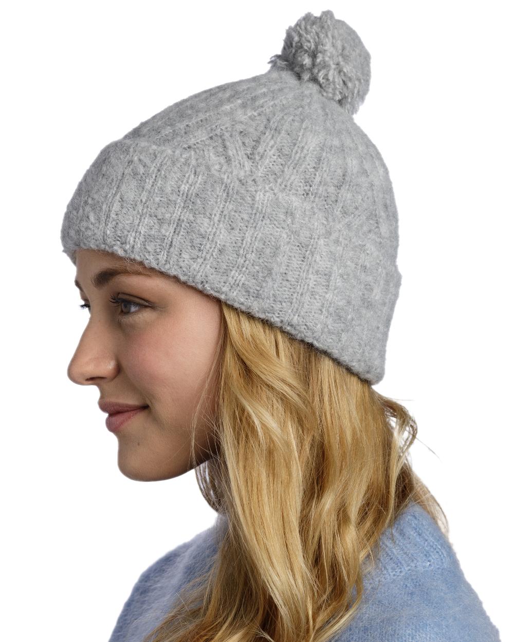 Grey Coloured Buff Nerla Knitted Beanie on white background