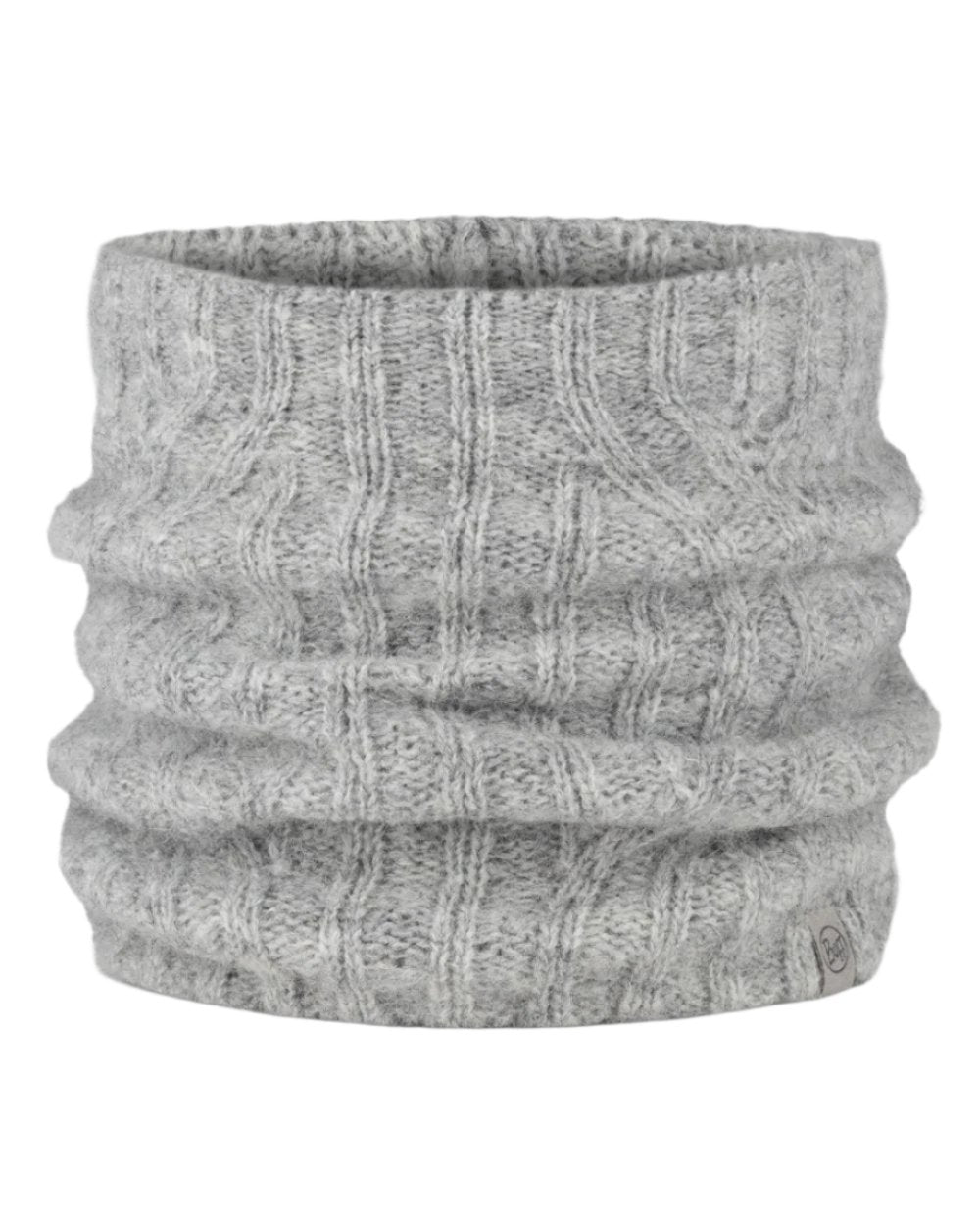 Grey coloured Buff Nerla Knitted Neck Warmer on white background