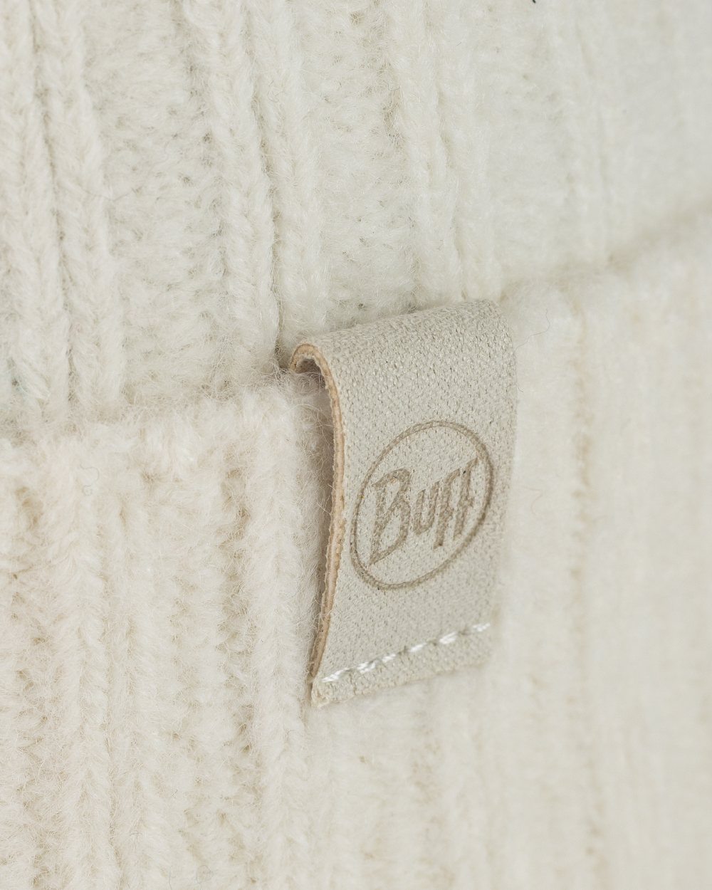 Ice Coloured Buff Nilah Knitted Beanie on white background