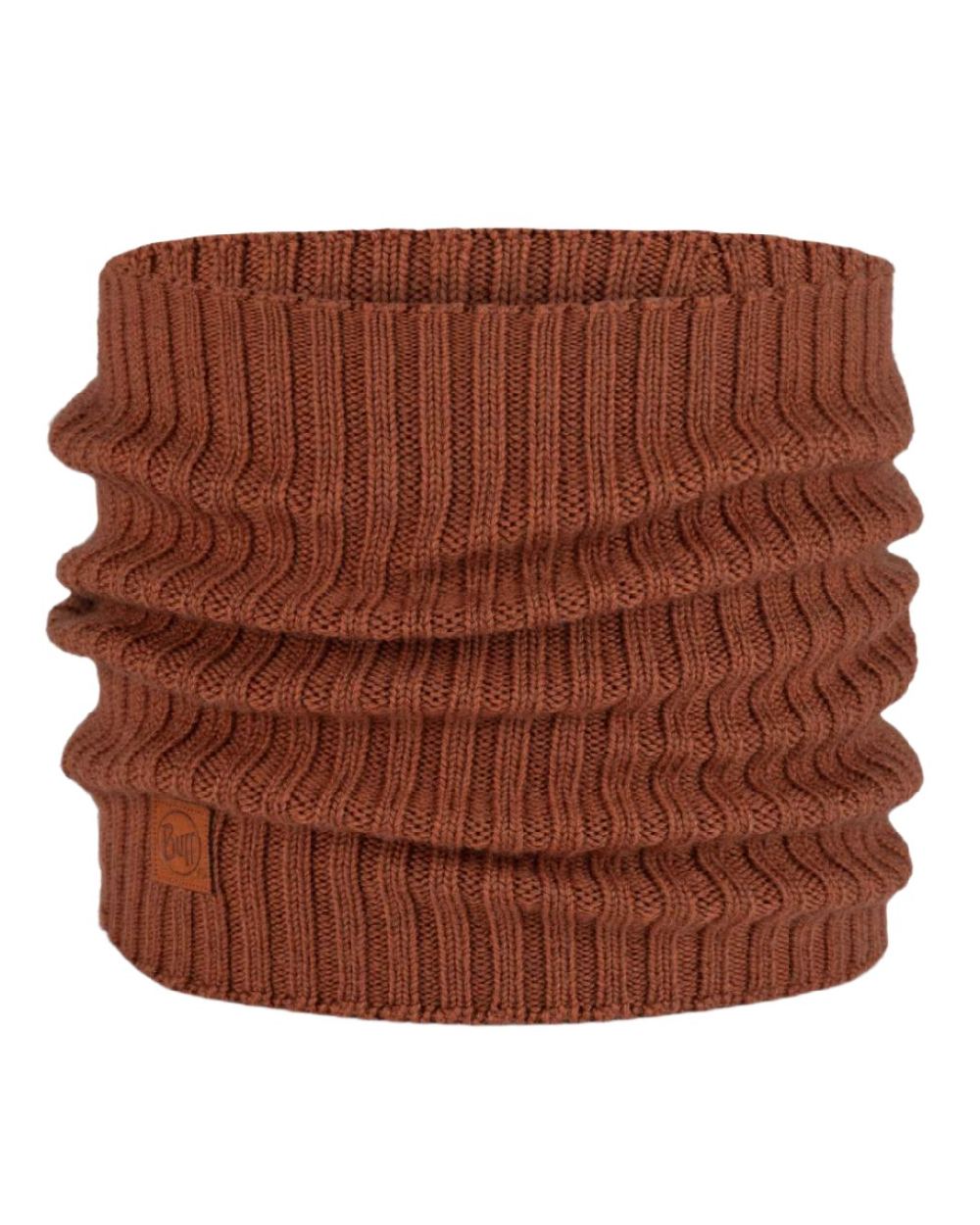 Cinnamon coloured Buff Norval Merino Wool Knitted Neck Warmer on white background