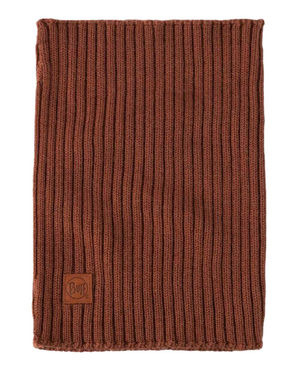 Cinnamon coloured Buff Norval Merino Wool Knitted Neck Warmer on white background
