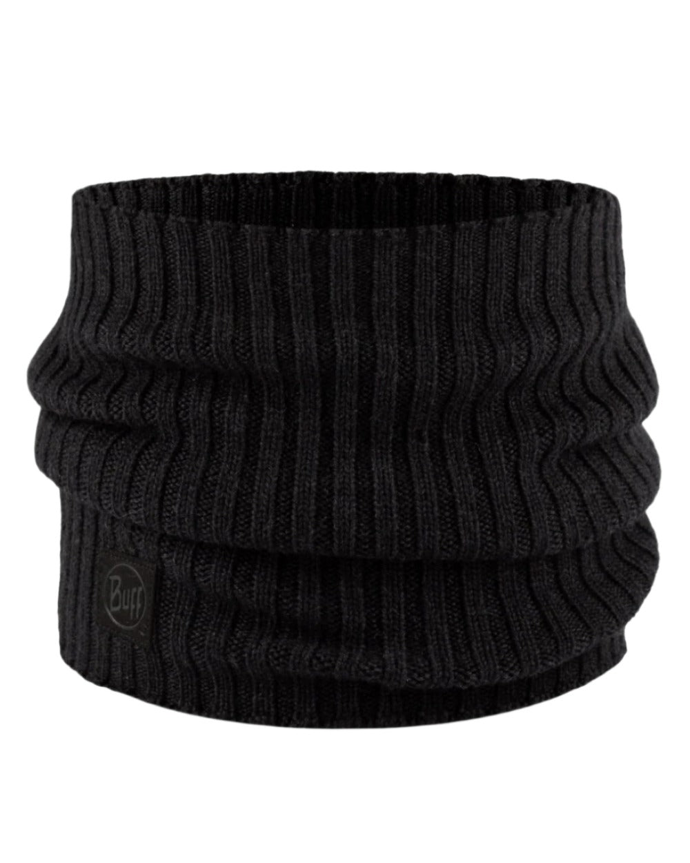 Graphite coloured Buff Norval Merino Wool Knitted Neck Warmer on white background