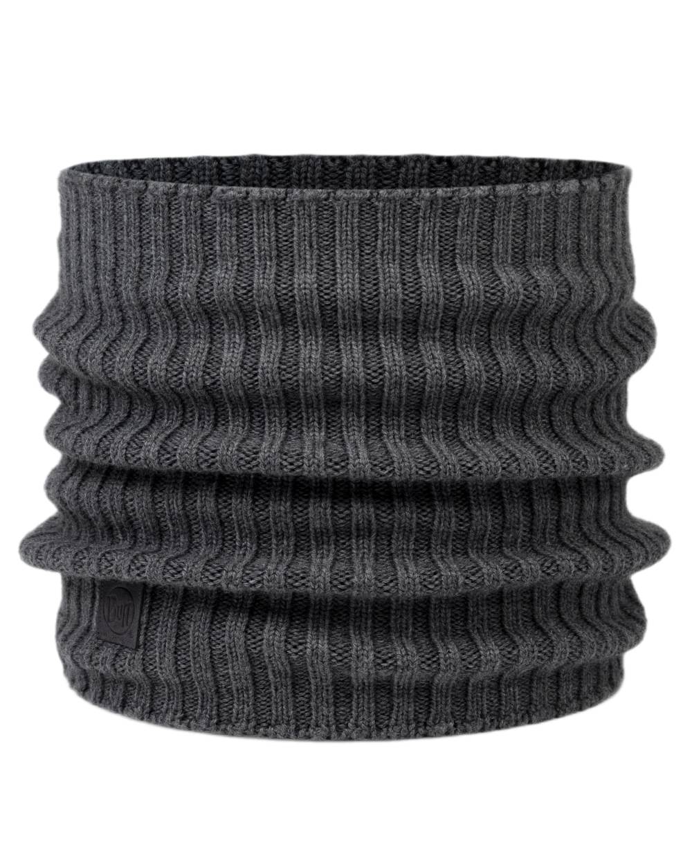 Heather Grey Coloured Buff Norval Merino Wool Knitted Neck Warmer on white background