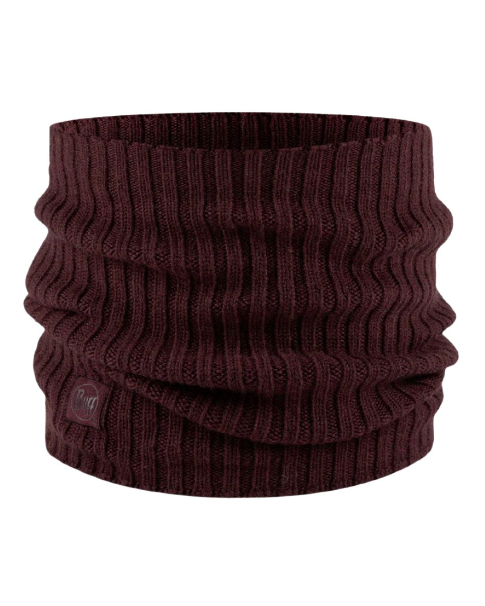 Maroon coloured Buff Norval Merino Wool Knitted Neck Warmer on white background