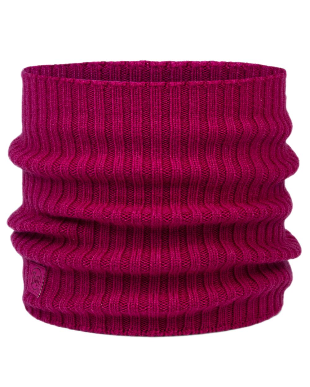 Orchid Coloured Buff Norval Merino Wool Knitted Neck Warmer on white background