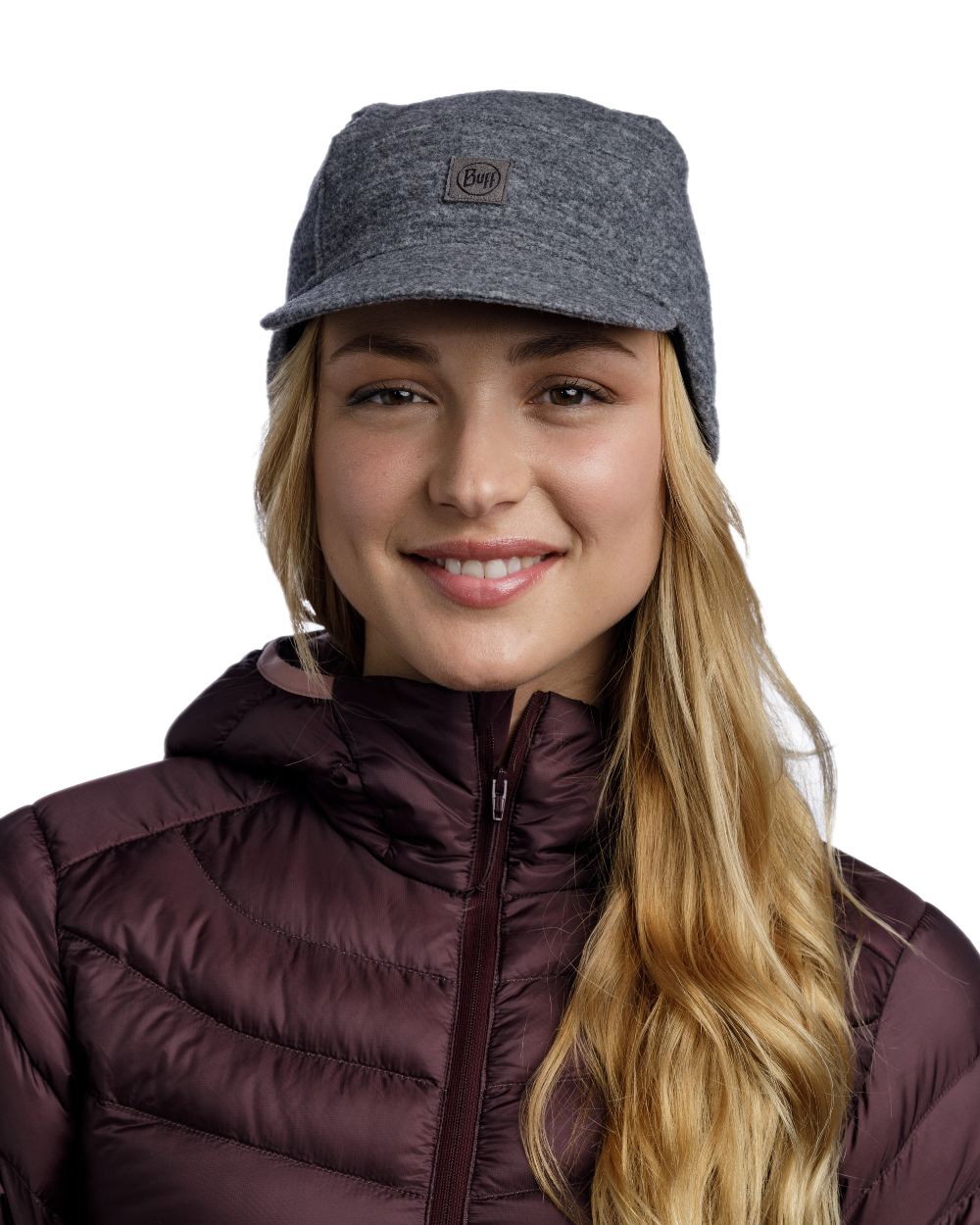 Grey Coloured Buff Pack Merino Fleece Cap on white background