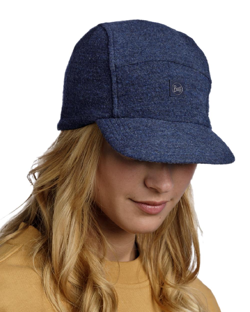 Navy Coloured Buff Pack Merino Fleece Cap on white background