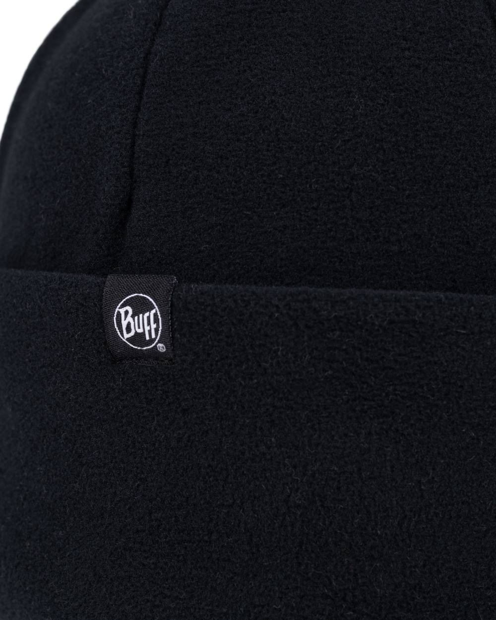 Black Coloured Buff Polar Prints Beanie on white background
