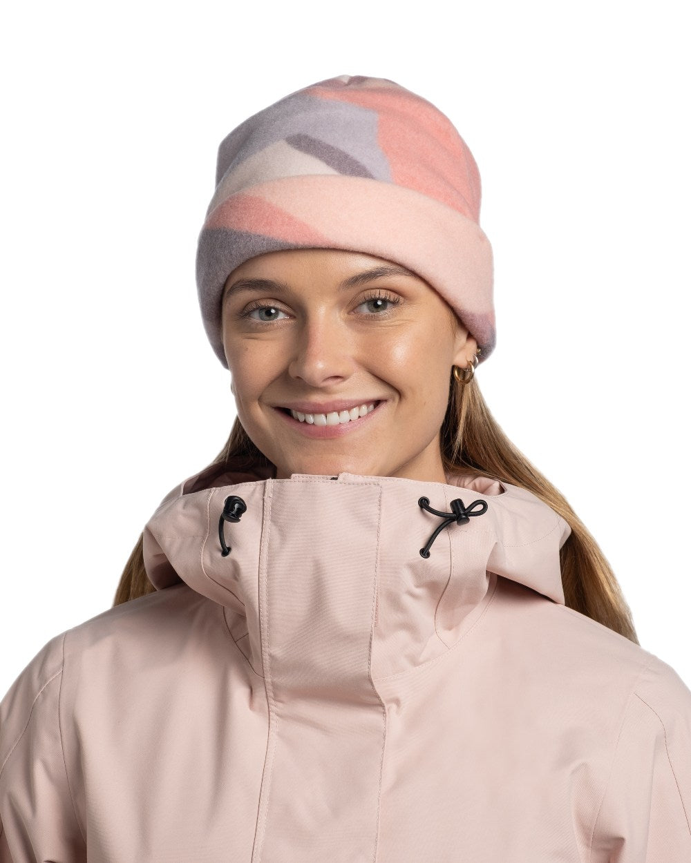 Sunif Multi Coloured Buff Polar Prints Beanie on white background