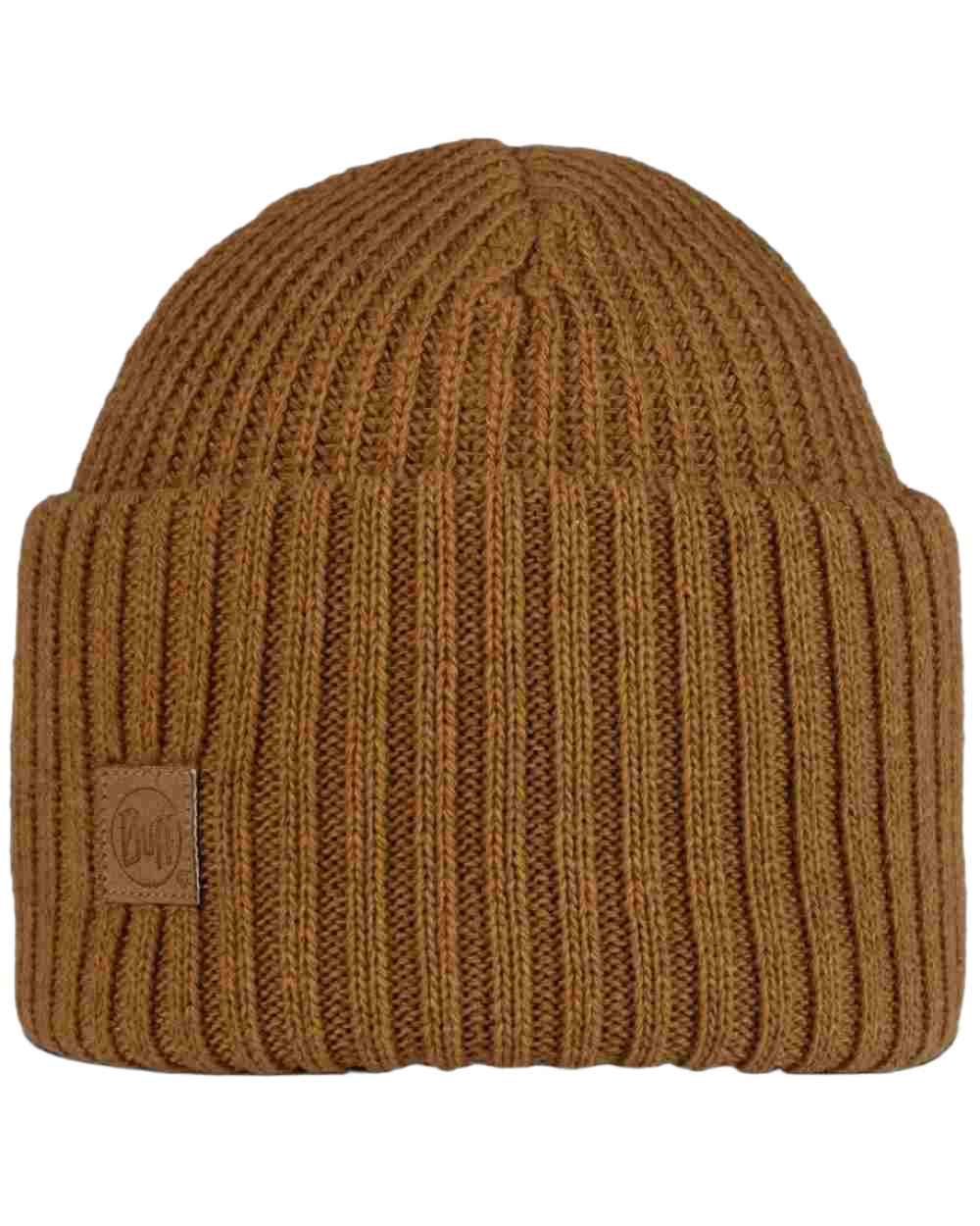 Copper Coloured Buff Rutger Knitted Beanie on white background