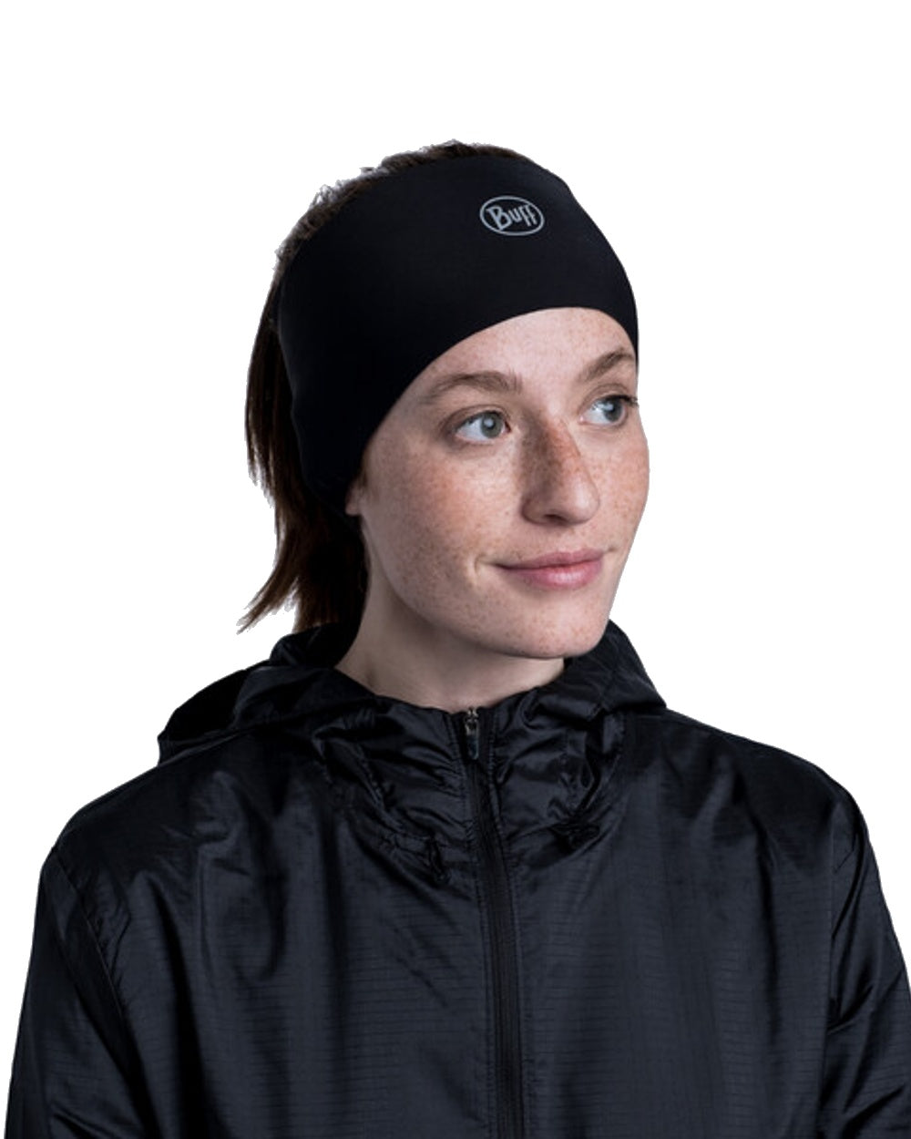 Black Coloured Buff Tech Polar Headband on white background