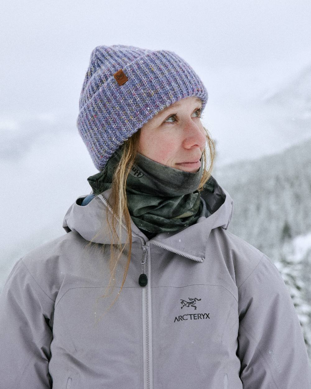 Fust Camouflage Coloured Buff Thermonet Neckwear on snow background