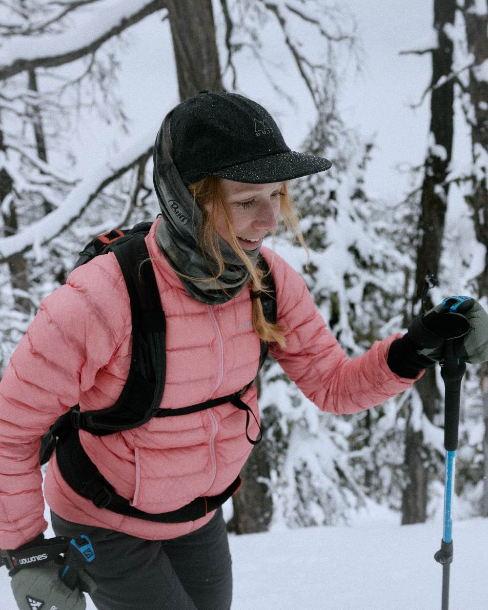 Fust Camouflage Coloured Buff Thermonet Neckwear on snow background