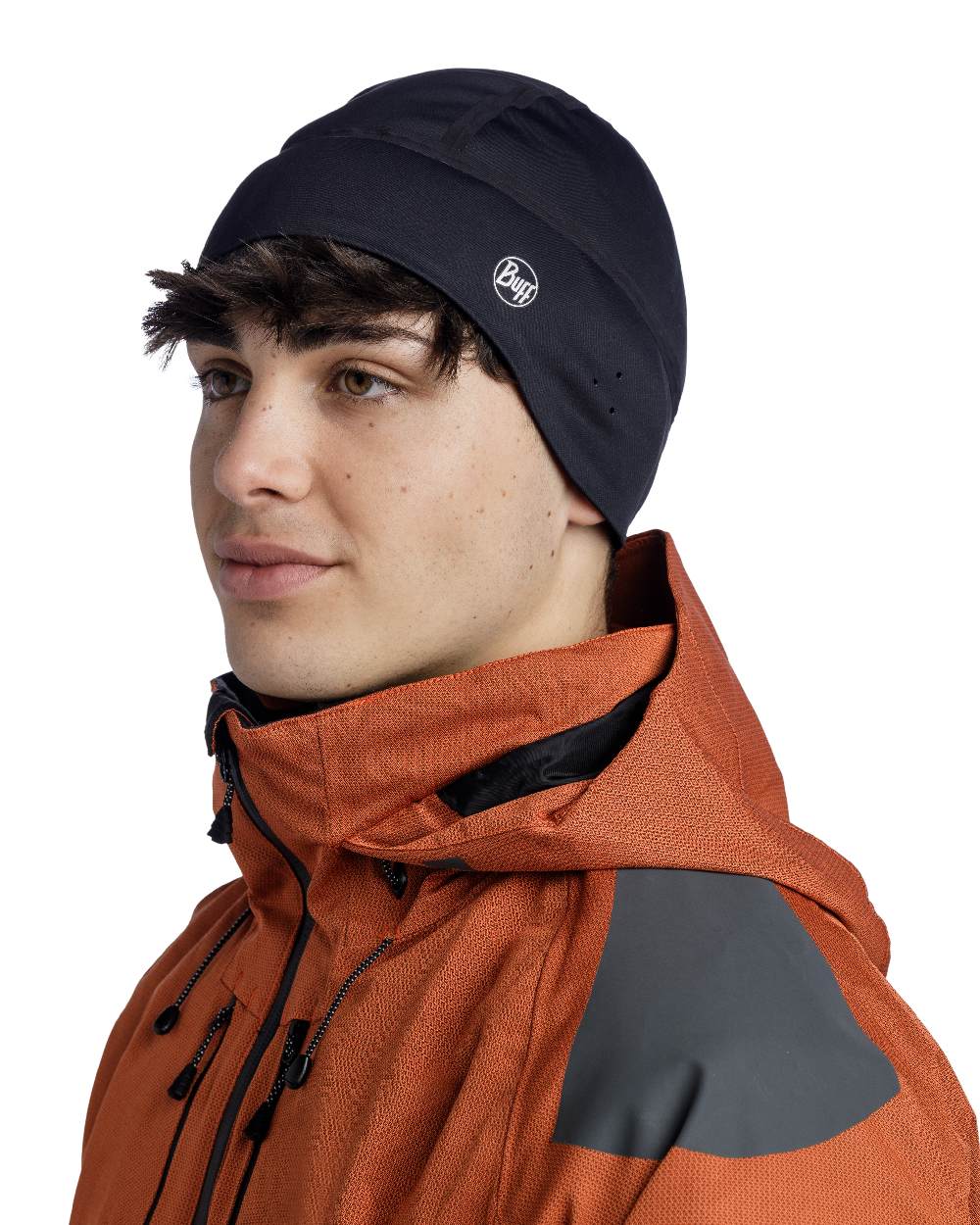 Black Coloured Buff Windproof Beanie on white background