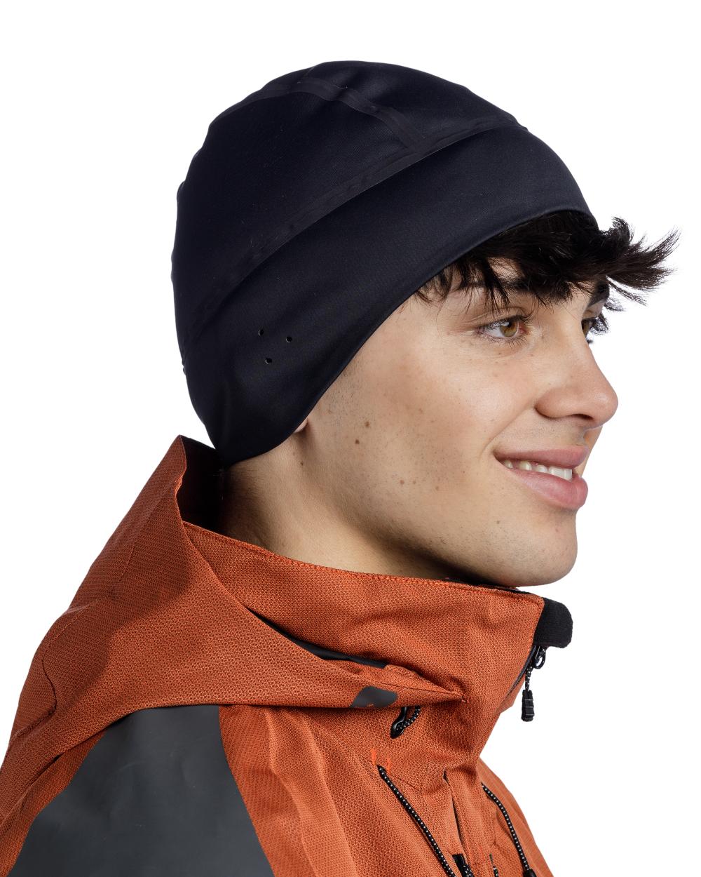 Black Coloured Buff Windproof Beanie on white background