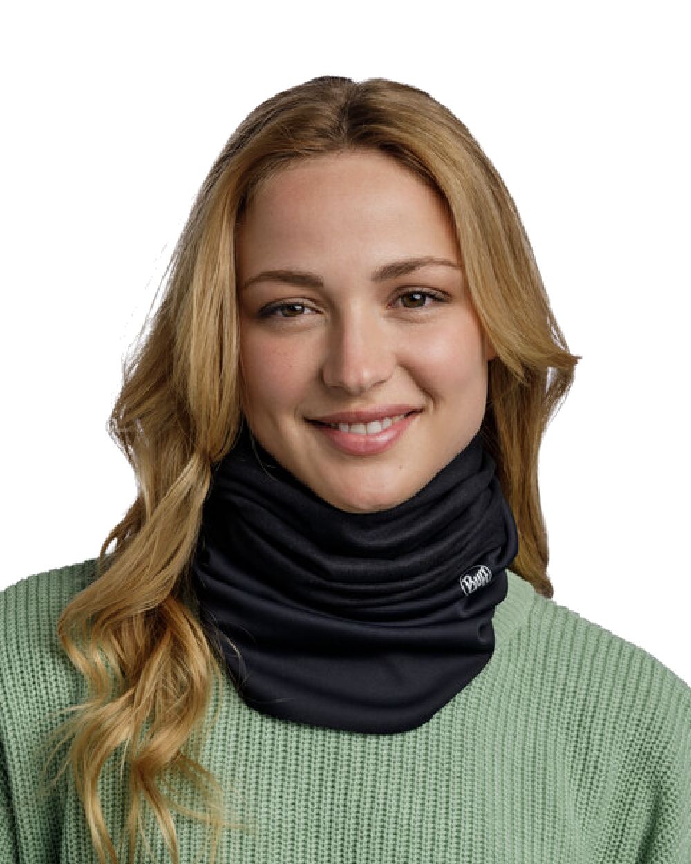 Solid Black Coloured Buff Windproof Neckwear on white background