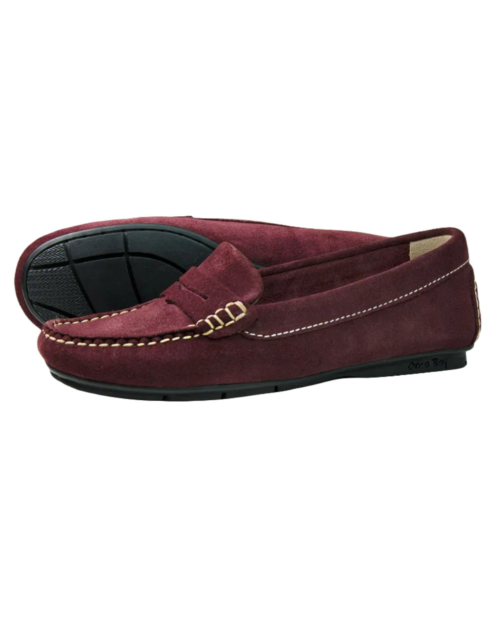 Burgundy Coloured Orca Bay Womens Florence Suede Loafers On A White Background 
